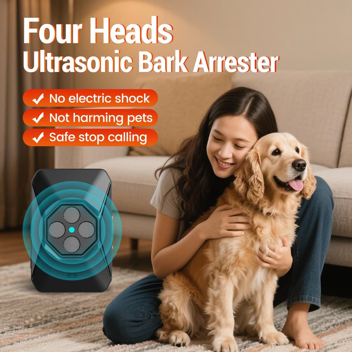 Ahuyentador para Perros,Antiladridos para Perros Ultrasónicos,4 Transmisores Potentes, 3 Niveles Ajustables, Ideal para Uso Interior y Exterior, Adecuado para Todas las Razas y Tamaños — view 3