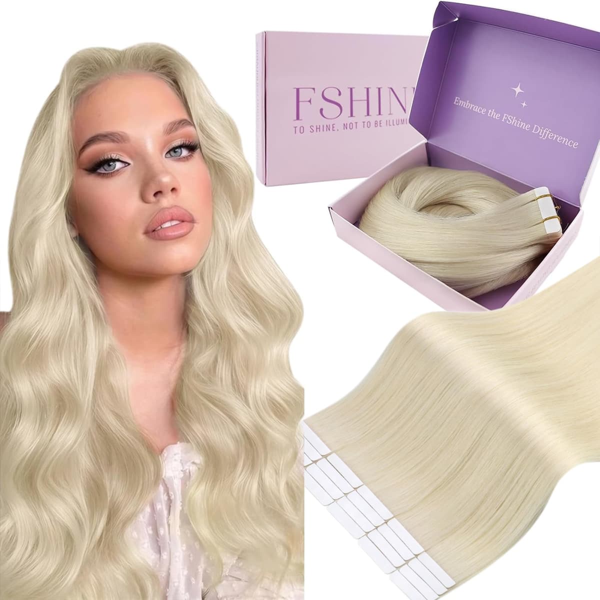 Fshine Extensiones Pelo Natural Adhesivas Rubio Blanco Extensiones Remy Adhesivas 45cm 50g Tape In Hair Extensions Cintas De Cabello Pelo Natural Color 1000 — view 39