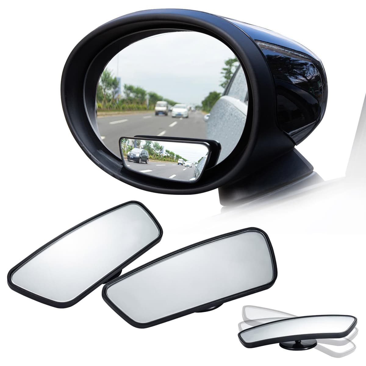 Spurtar 2 Pack Blind Spot Mirrors for Cars, HD Glass Framed Convex Rear View Blind Spot Mirror Stick on with 360° Rotation Adjustable blindspot mirror for Trucks, Cars, SUVs, RVs, and Vans