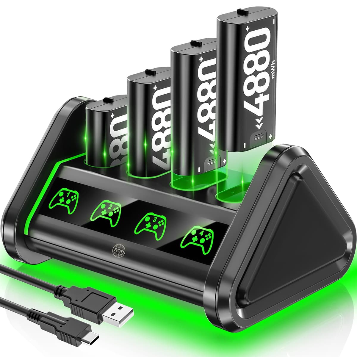 OIVO Rechargeable Battery for XboxOne/Xbox Series X|S, 4 x 4880mWh Xbox Batteries, Xbx Series Battery Charger Station for XboxOne S|X/Elite Controllers