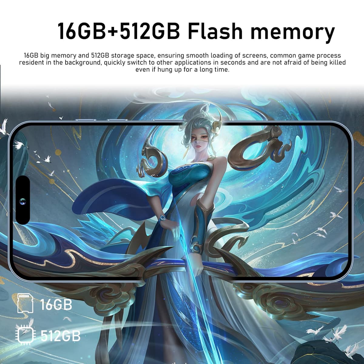 14 PM Unlocked Cell Phone,Smartphone Long Battery Life 6.82" HD Screen Unlocked Phones, 16+512GB Android 13.0 with 128G Memory Card, Dual SIM/Fingerprint Lock/Face ID/GPS (White) — view 5