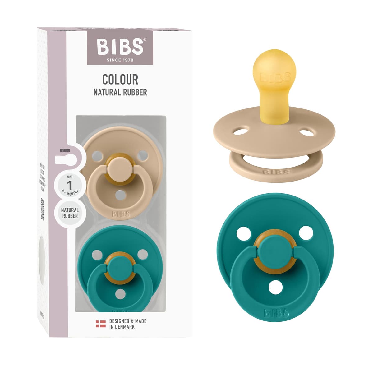 BIBS Colour Soother 2-Pack, BPA Free Dummy Pacifier, Round Nipple. Natural Rubber Latex, Size 2 (6-18 Months), Sky Blue/Steel Blue — view 58