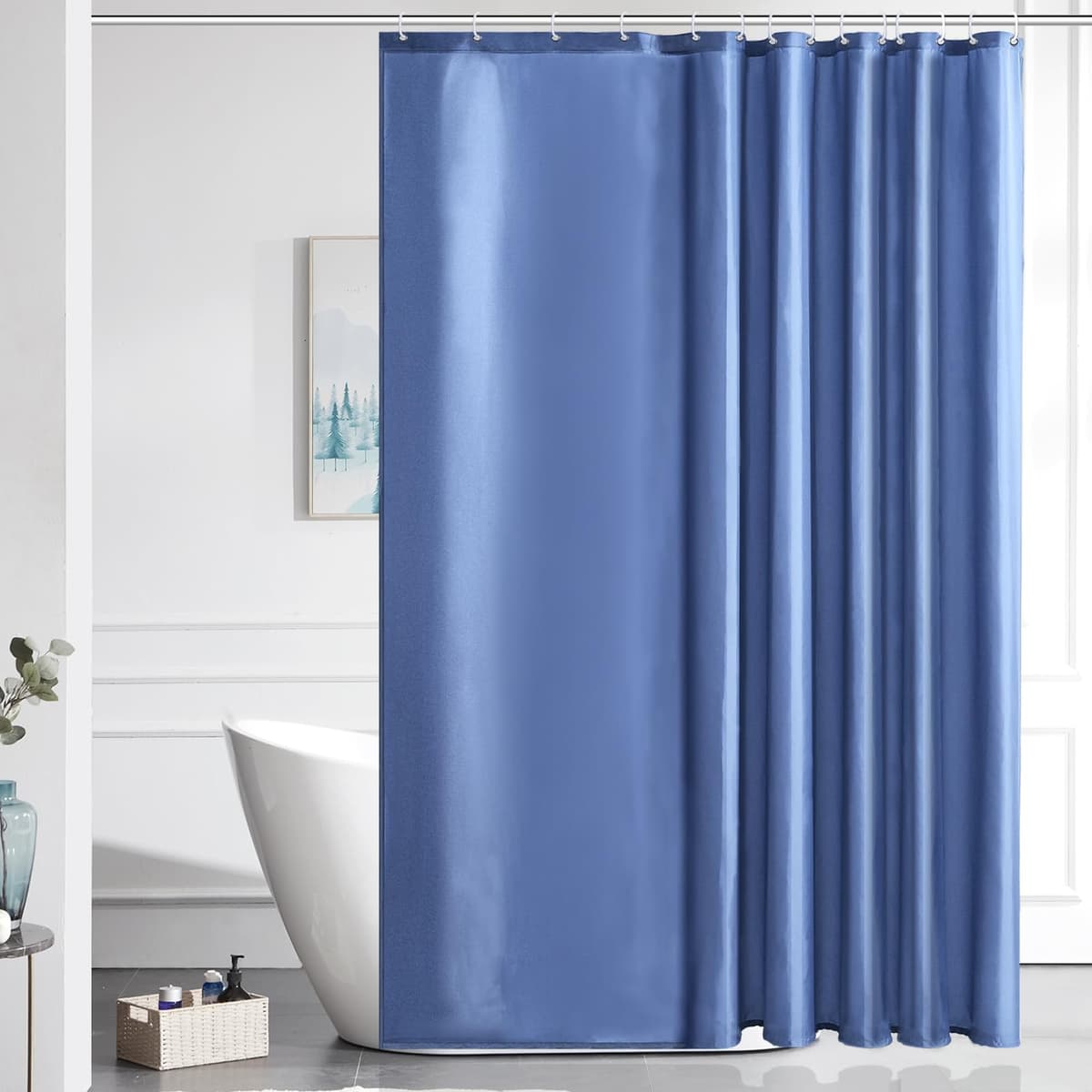 Furlinic Navy Shower Curtain Anti Mould Resistant Waterproof Bathroom Curtains Washable Polyester Fabric 90x180cm with Weight Tape for Bath Wet Room 35x72 Inch. — view 126