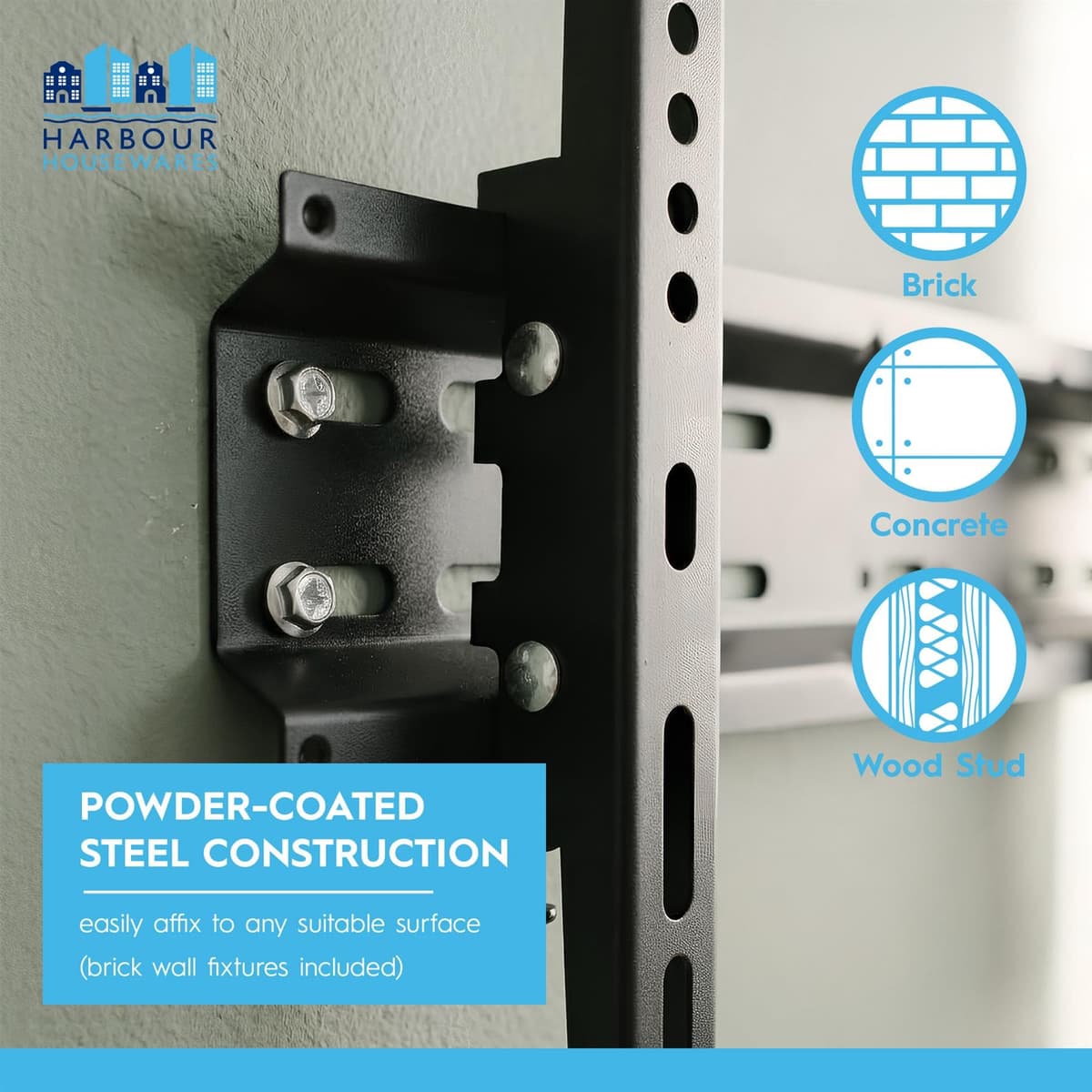 Harbour Housewares Slimline TV Wall Bracket 25-55" – Ultra-Slim Fixed/Flat Mount, VESA 75x75-400x400, Supports Up to 35kg, Black Steel, Space-Saving Home Cinema — view 5