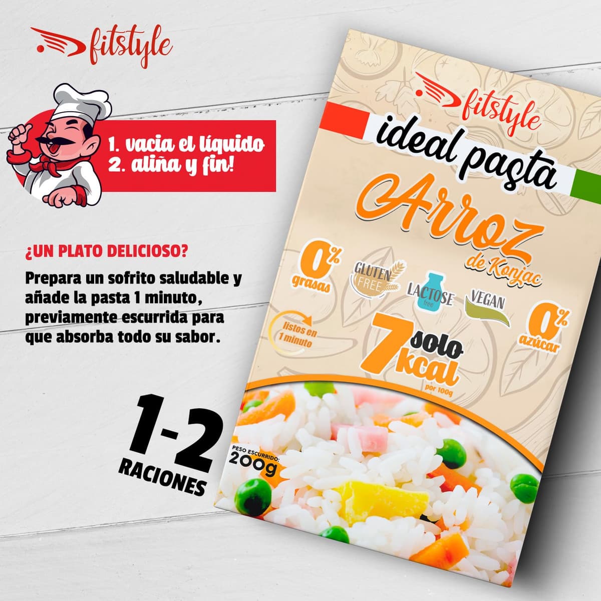 (x6) Pasta Konjac FITstyle | Konjac | Sin calorías | Saciante | Escurrir, aliñar y listo (2 x Tallarines - 2 x Spaghetti - 2 x Arroz) — view 3