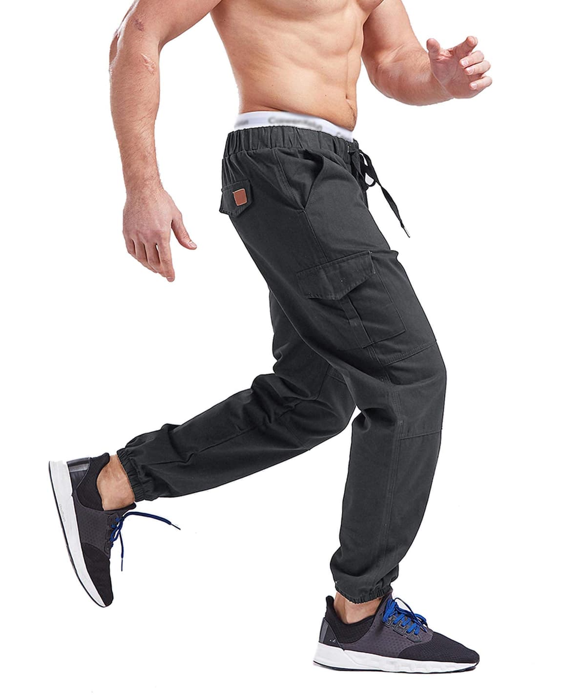 SOMTHRON Hombre Pantalón Cinturón de Cintura elástico Pantalones de chándal de algodón Largo Jogging Pantalones de Carga Deportiva de Talla Grande Jogger Slim Fit Pantalones — view 4