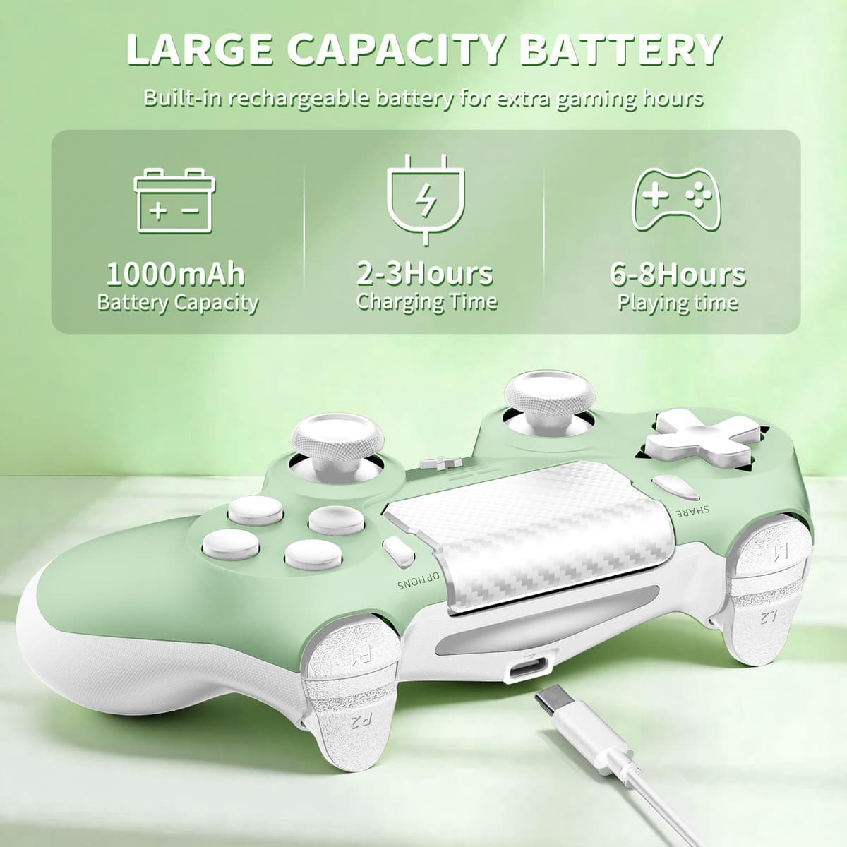 Suoxiom Wireless Controller for PS4, Game Controller for P4/Slim/Pro/PC, Bluetooth Gamepad Joystick with Vibration Touch Panel, Upgraded Six-Axis Sensor, 3.5mm Audio Jack (Light Green) — view 5