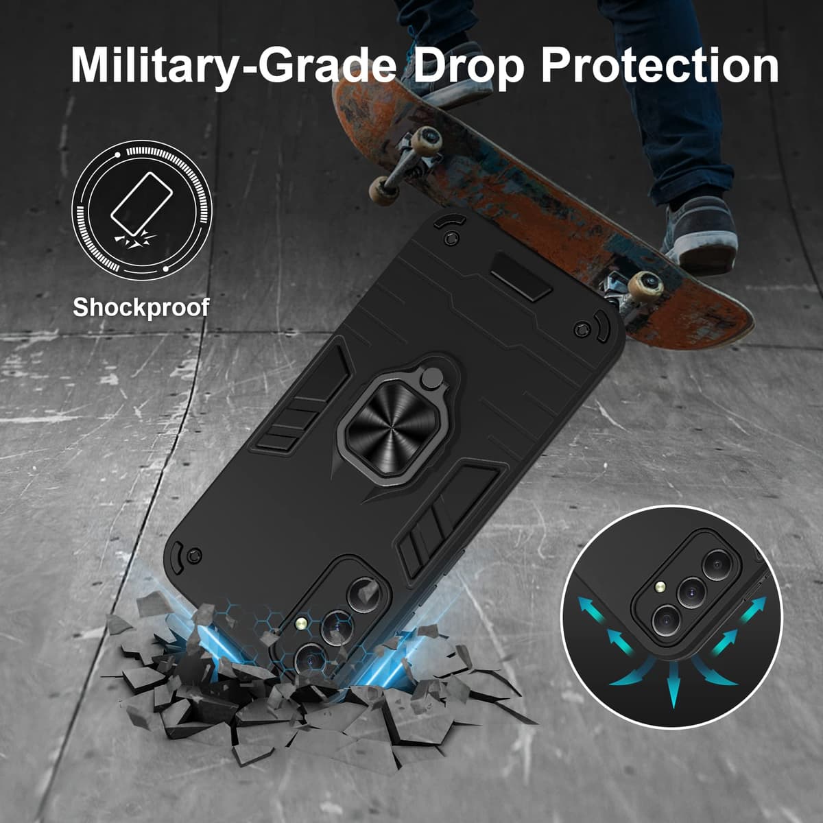 Funda para CMF Phone 2 Pro, Carcasa Antigolpes con Soporte anular metálico, Case Protectora de Grado Militar, Negro — view 682