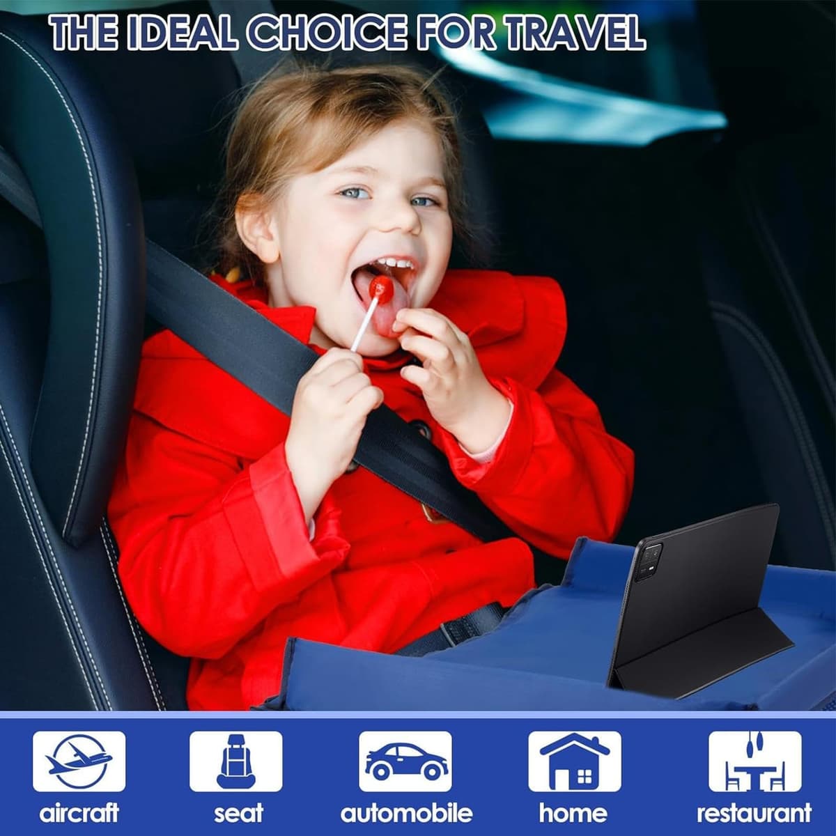 Kids Car Seat Tray, Adjustable Strap Pocket Car Seat Tray Table, Foldable Activity Lap Desk, Portable Road TripEssentials, for Activities Must HaveToddler Lap Desk Organizer Airplane — view 2