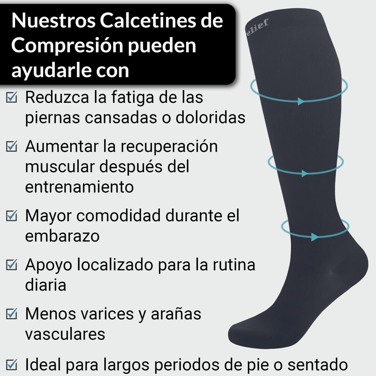 360 Relief Medias de Compresión Mujer y Hombre - 1 Par Calcetines de Compresión para Deportes, Correr, Volar, Viaje, Trabajo, Footing - S/M Beis con Bolsa de Malla — view 9
