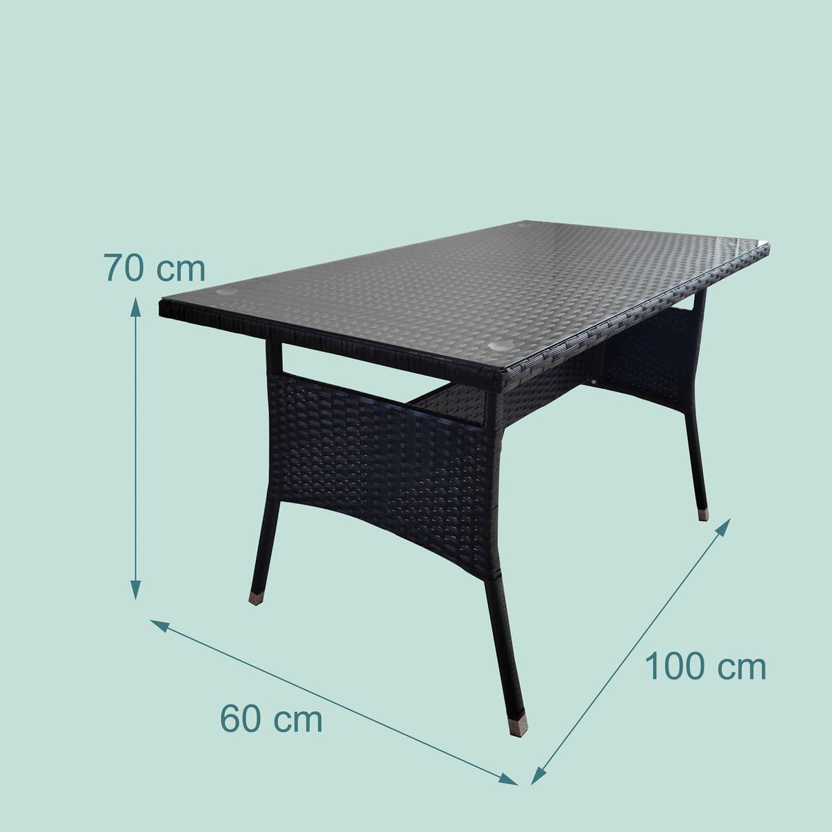Relaxdays Mesa de jardín de polirattan con sobre de Vidrio, Resistente a la Intemperie, 70x100x60 cm, Negro — view 3