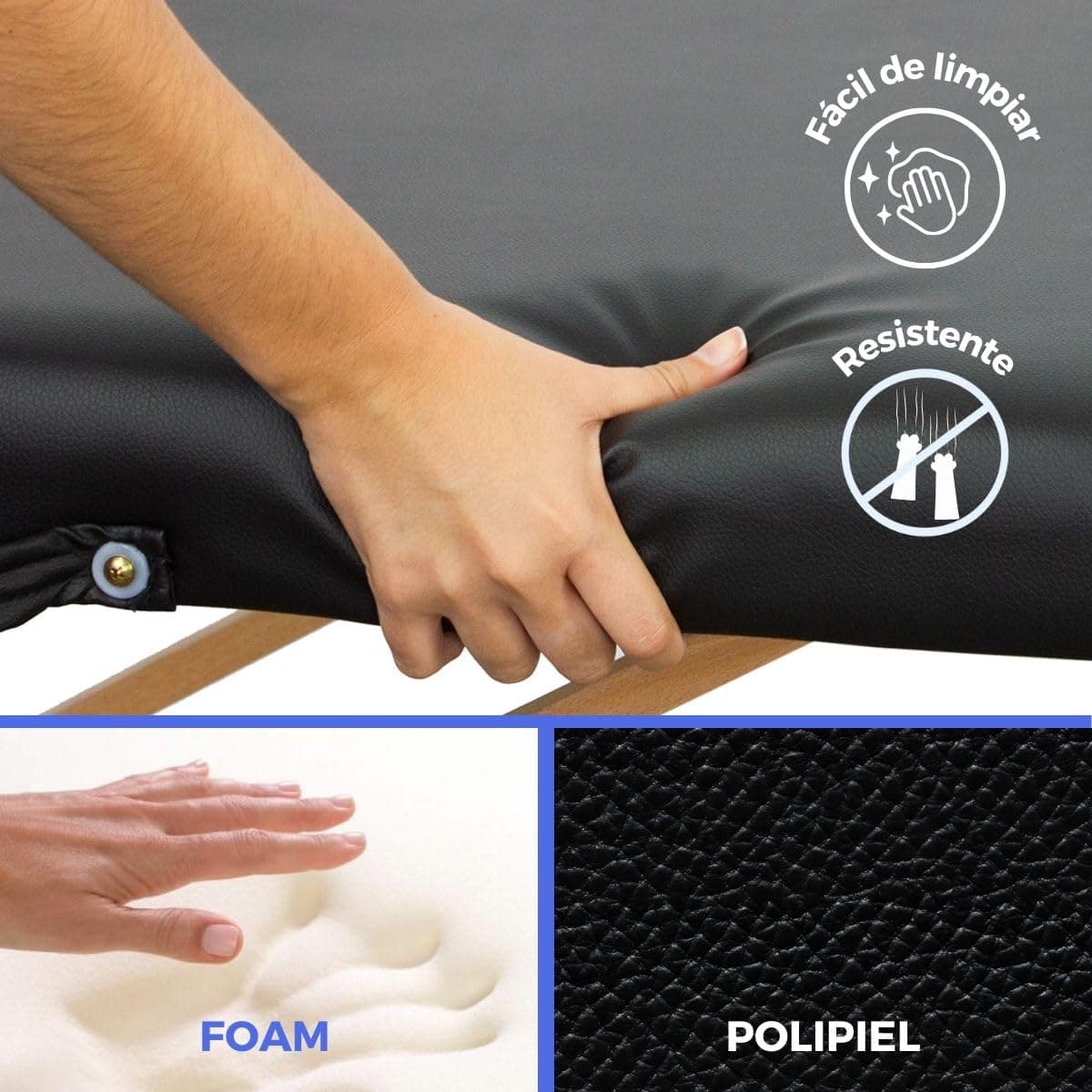 Mobiclinic®, Camilla de Masaje Plegable, CM-01 Basic, Mesa, Profesional, Portátil, Madera, 2 Cuerpos, Marca Española, Regulable, 180x60 cm, Negra — view 2