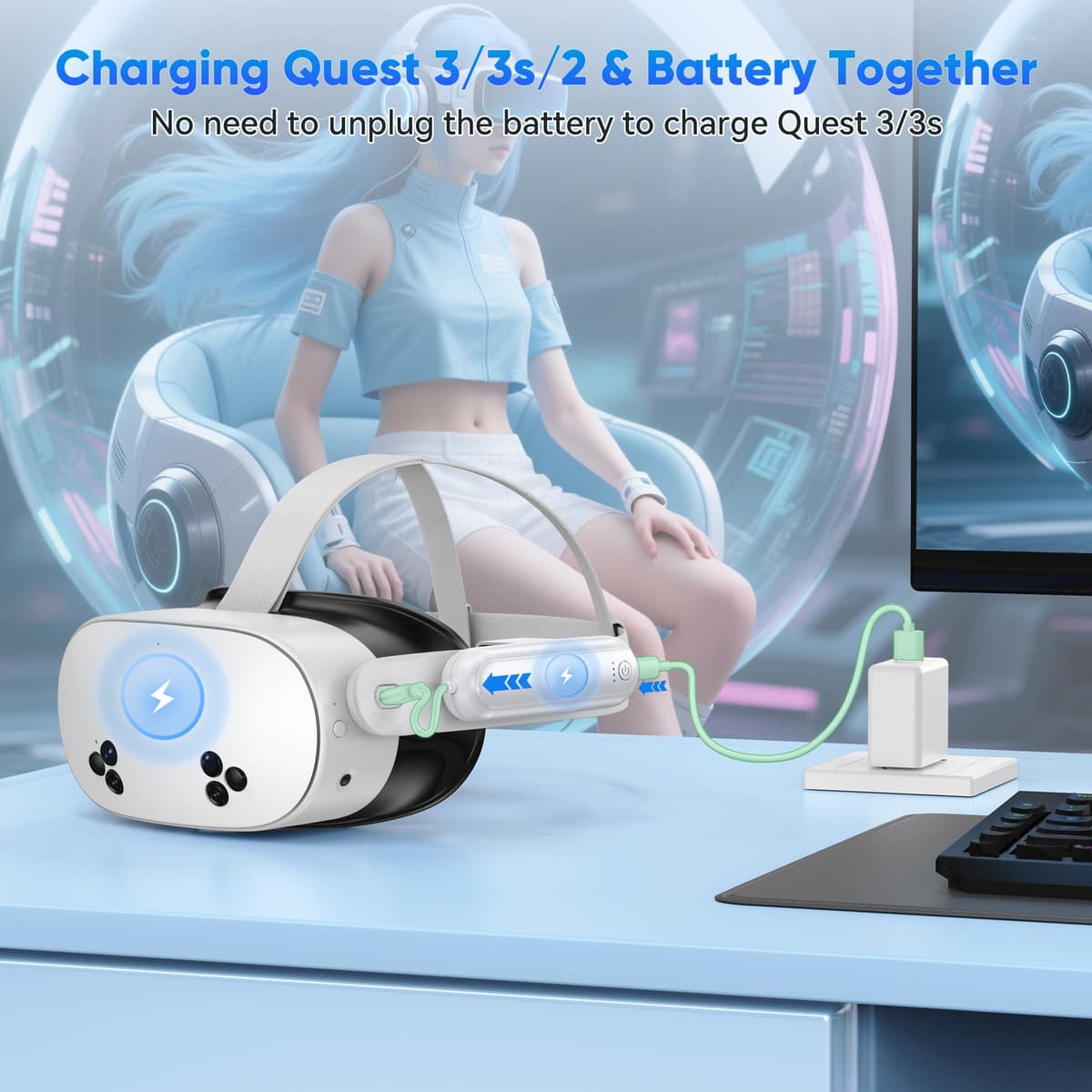 [2 Pack] Battery Pack for Meta Quest 3S/3/2, 2*20000mWh 18W Fast Charging for Oculus Quest 3S/3 Accessories, Extended VR Headset, Lightweight and Portable Charger for Extra 2-4H — view 4