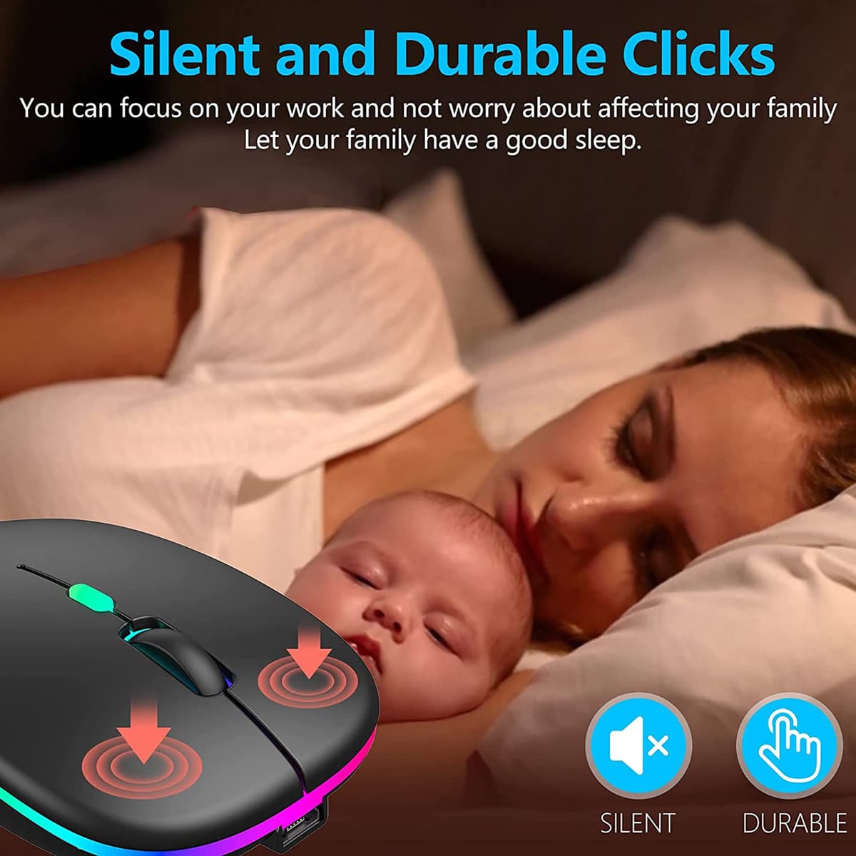 Wireless Mouse Bluetooth & 2.4GHz Dual Mode, Rechargeable RGB Computer Mous e, 800–2400 DPI, USB Mouses, Wireless Mouse for Laptop, Bluetooth Mose for Laptop Accessories — view 6