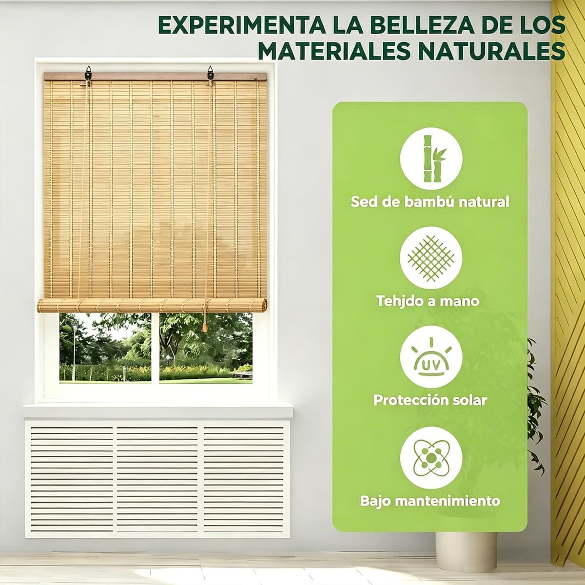 EasySpeed Persiana Enrollable de Bambú Natural (150x200cm), Cortina de Madera, Estor Ajustable de Ocultación para Exterior e Interior, Diseño Natural para Puertas y Ventanas, Marrón — view 2
