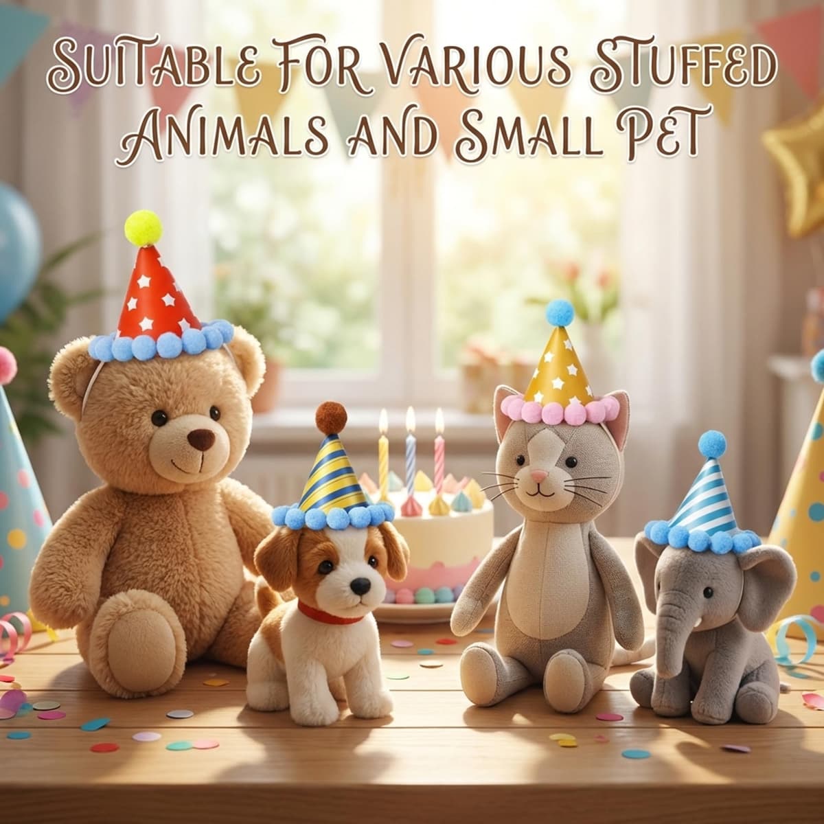 Mini Party Hats for Teddys, 12-Piece Set of Small Party Hats for Toy Animals, Perfect for Birthday Celebrations and Photo Sessions, Dimensions 8 by 8.5 cm — view 5