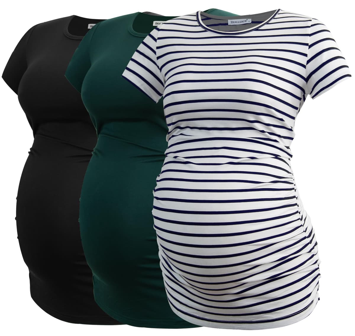 Smallshow Maternity Clothing Tops Side Ruched Pregnancy Clothes for Women 3-Pack — view 32