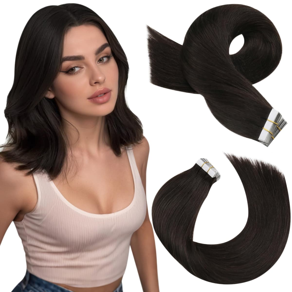 Moresoo Tape in Human Hair Extensions 20 Inch Highlight 50g/20pcs Tape in Hair Extensions Human Hair Ash Blonde with Platinum Blonde #P18/613 — view 78