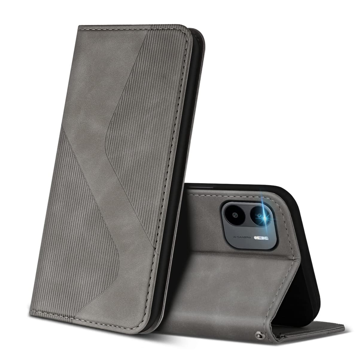 Case Compatible with Xiaomi Redmi A1, Premium PU Leather Wallet Case with [Card Slots] [Viewing Stand], Shockproof Flip Cover for Redmi A1 (Grey)