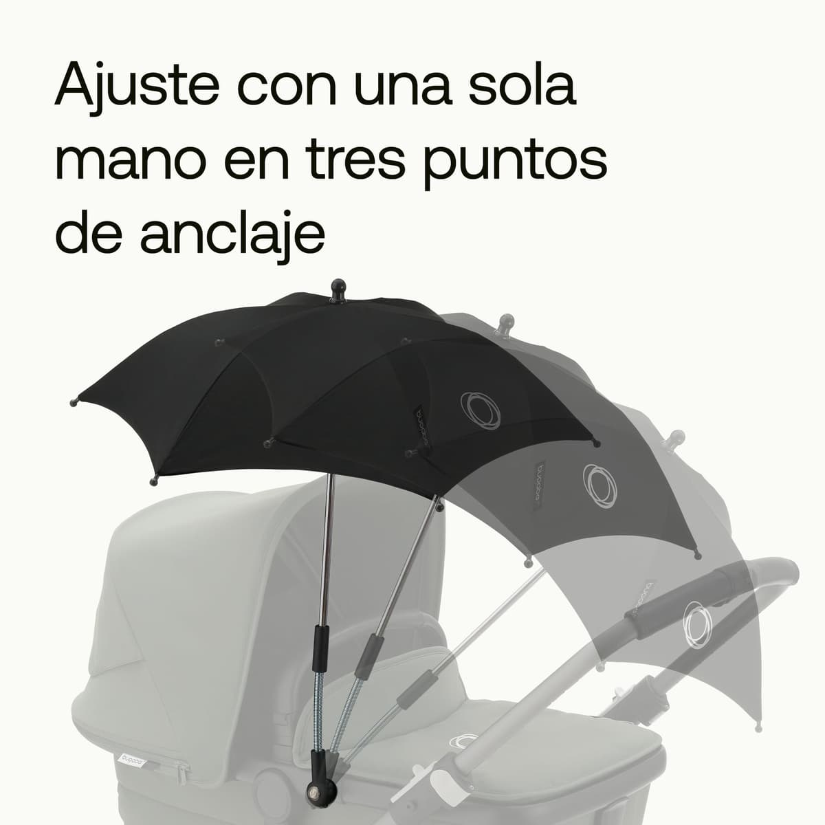 Sombrilla+ Bugaboo, Compatible con todos los carritos Bugaboo, Tejido de protección solar UPF 50+ para una protección solar óptima, Conexión con un clic y mecanismo de fácil ajuste, Negro — view 5
