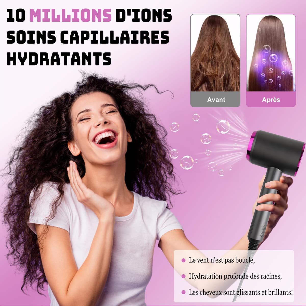Secador de Pelo Profesional Iónico, Secado Rápido, 3 Niveles de Temperatura, Botón de Aire Frío, Incluye Concentrador, Secador de Cabello para Salón, Viaje y Casa — view 5