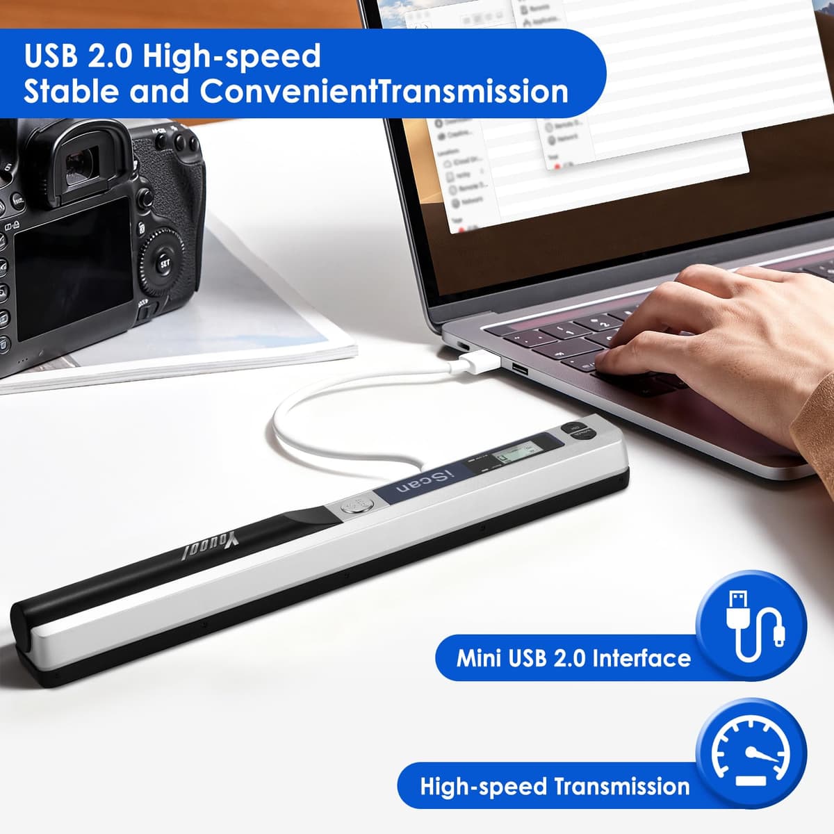 Handheld Scanner Document Scanner, A4 900 DPI High Resolution Colour Photo Portable Scanner, JPG/PDF Format USB 2.0 Mobile Scanner Portable Document Scanner for Documents Receipts Photos — view 3