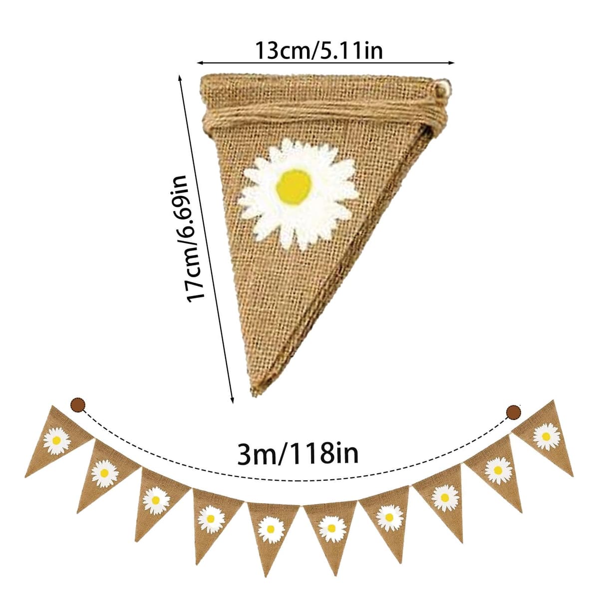12 Pcs Daisy Burlap Bunting Banner, Garden Flower Bunting Decorations for Parties and Celebrations, Hessian Floral Bunting for Indoor and Outdoor Use, Easter Bunting for Home Decor — view 2