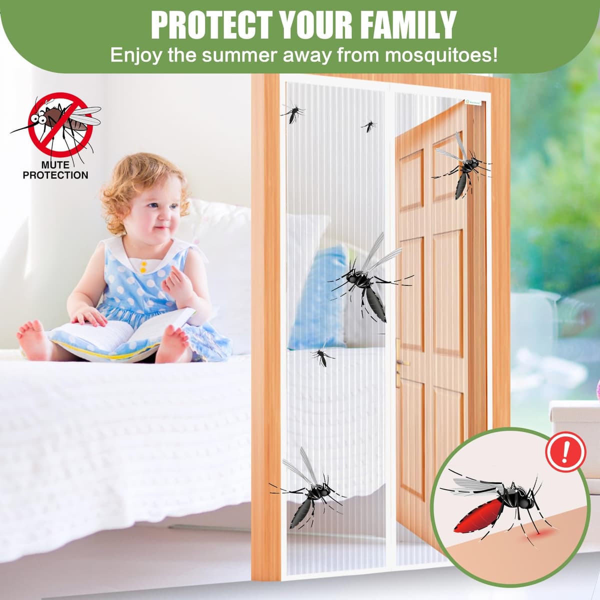 Mosquitera Magnética para Puertas, 160 x 220 cm Se Cierra Automáticamente y Mantiene el Aire Fresco, Fácil de Instalar y Adecuado para Todos los Tamaños de Puertas, Blanco — view 2