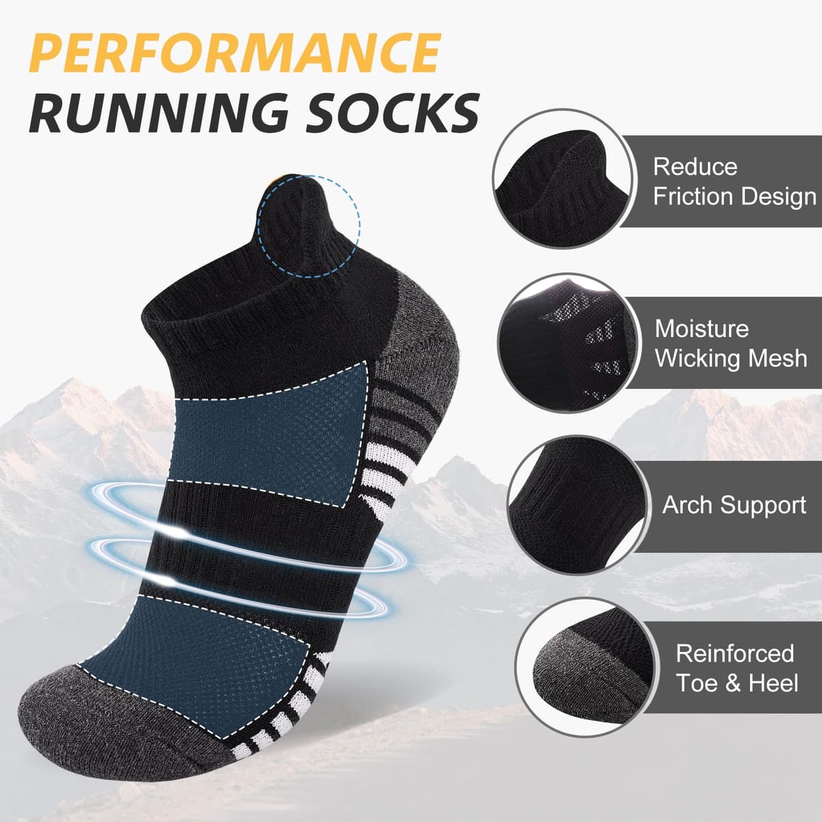 Running Socks Cushioned Ankle Trainer Socks for Men Women Cotton Low Cut Breathable Athletic Sports Socks (6/10 Pairs) — view 3