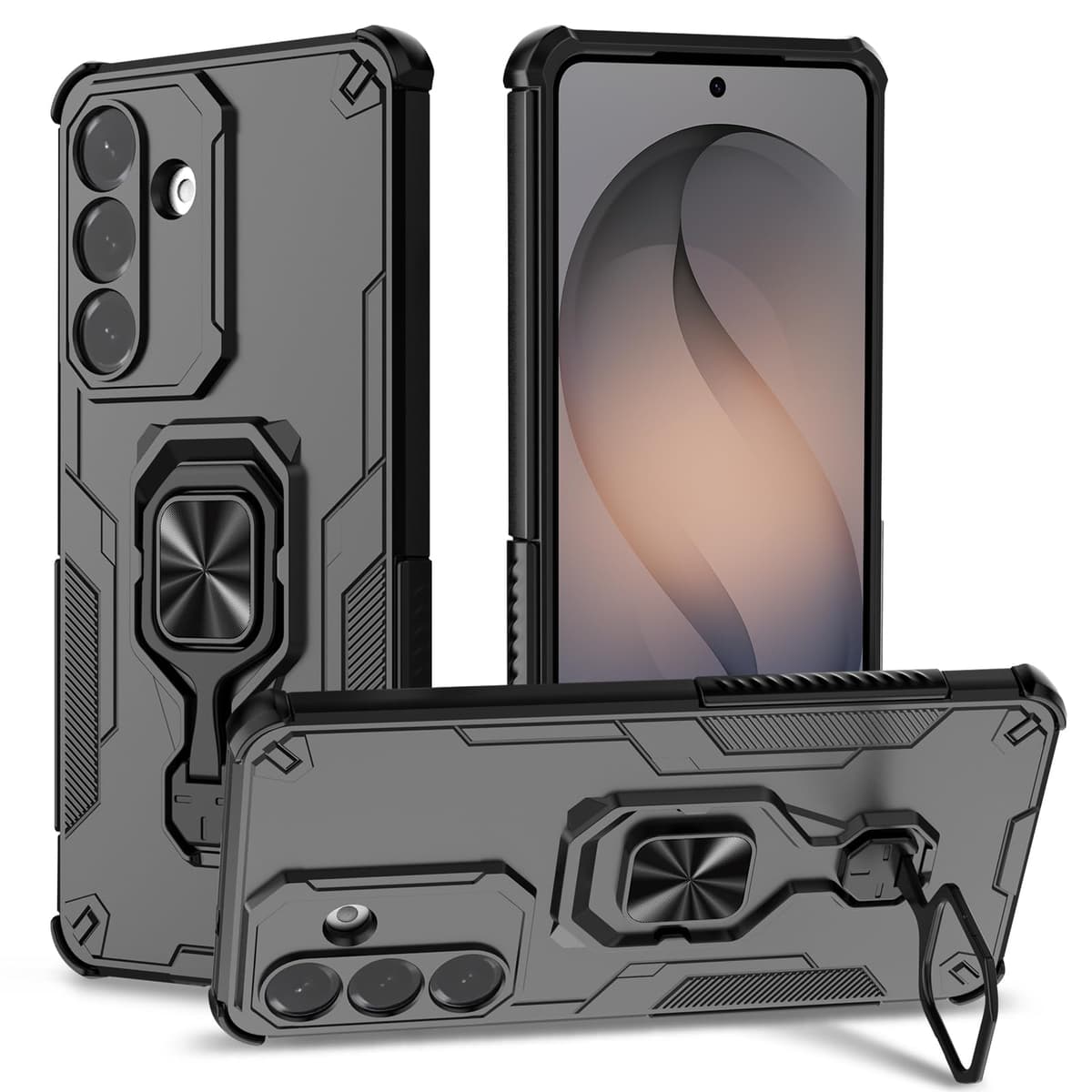 Funda para CMF Phone 2 Pro, Carcasa Antigolpes con Soporte anular metálico, Case Protectora de Grado Militar, Negro — view 1199