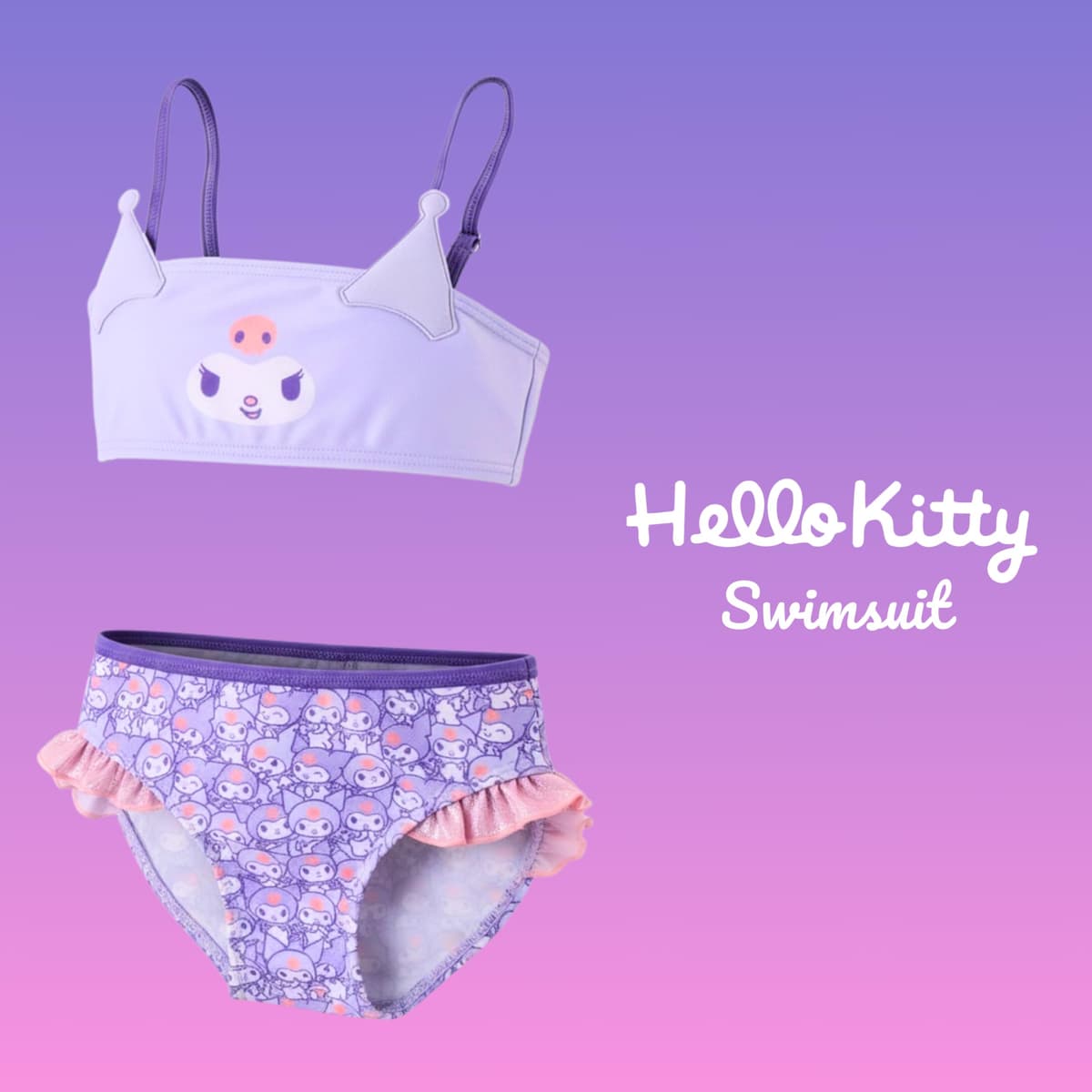 Hello Kitty Kuromi Bikini para Niña, Diseño Purpurina Bañador de Dos Piezas Verano Infantil, Tallas 4 a 10 Años — view 3