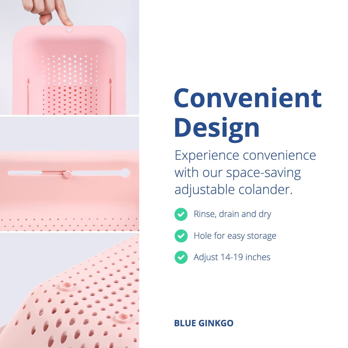 Blue Ginkgo Sink Strainer - Washes Vegetables and Fruits, Drains Cooked Pasta and Dry Dishes - Extendable - New Home Kitchen Essentials — view 4