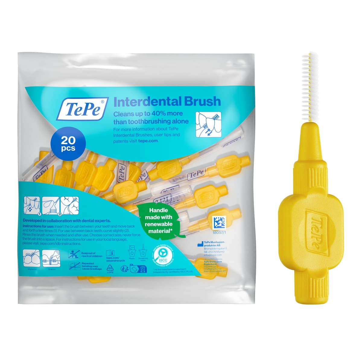 TePe Interdental Brush, Original, Yellow, 0.7mm/ISO 4, 8pcs, efficient Cleaning Between Teeth, Plaque Remover and Dental flosser for Small Gaps — view 19