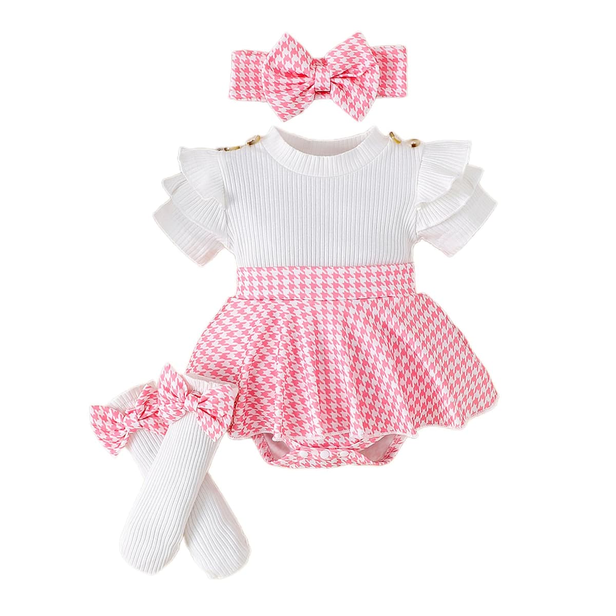 Eqenkely Conjunto Vestido para Niñas Recién Nacidas Top de Punto con Volantes de Sin Mangas + Bowknot Faldas + Diadema 3Pcs Elegante Ropa Trajes — view 9