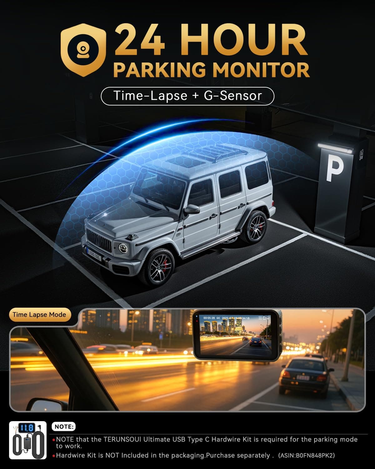 TERUNSOUl 4K+4K Dash Cam Front and Rear, Free 128GB Card Included, 5.8GHz WiFi Dash Camera for Cars, Built-in GPS, G-Sensor, 170°Wide Angle, 3" IPS Screen, 24H Parking Mode, Support 512GB Max — view 8
