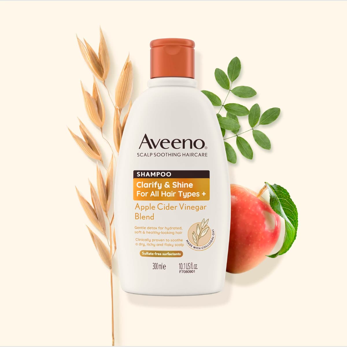 Aveeno Scalp Soothing Haircare Clarify & Shine Shampoo, Apple Cider Vinegar Blend, for All Hair Types, Soothes Dry, Itchy & Flaky Scalp, Clinically Proven, Sulfate Free, 300ml — view 7