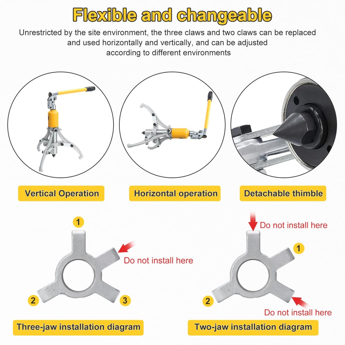 HSEAMALL 5T Hydraulic Puller, Wheel Hub Puller, 3 Jaw Hydraulic Puller, Inner Bearing Puller for Bearings, Wheel Bearing Puller, Wheel Bearing Puller, — view 5