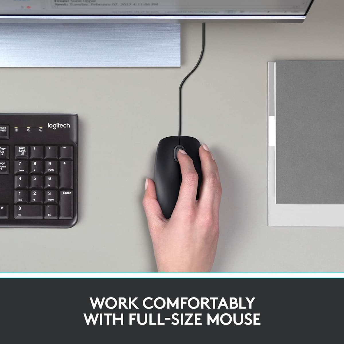 Logitech B100 Wired USB Mouse, 3-Buttons, Optical Tracking, Ambidextrous PC / Mac / Laptop - Black — view 2