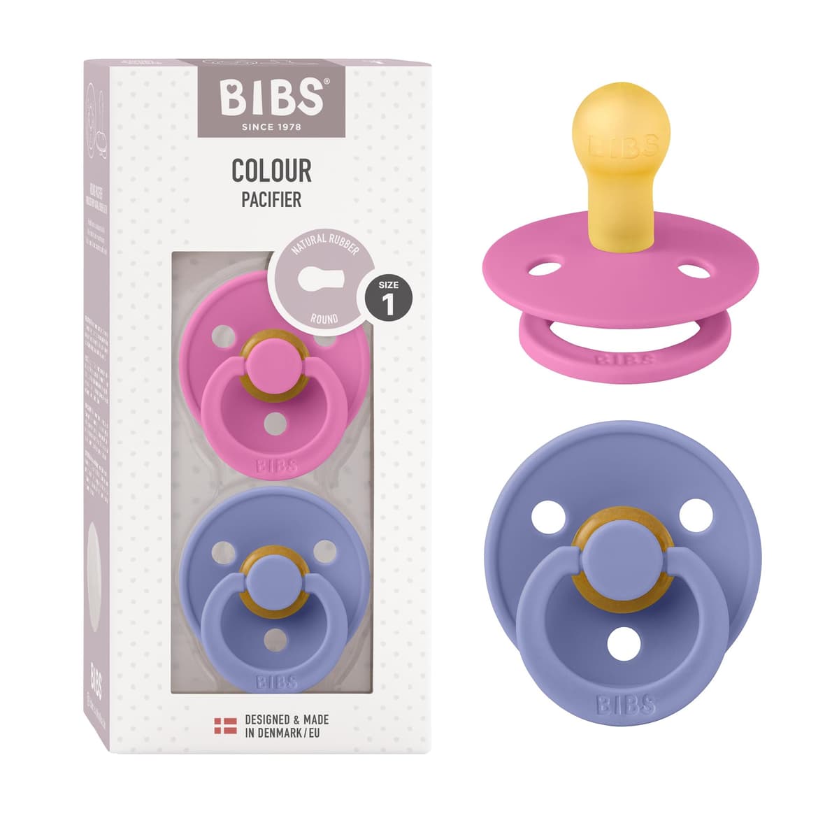 BIBS Colour Soother 2-Pack, BPA Free Dummy Pacifier, Round Nipple. Natural Rubber Latex, Size 2 (6-18 Months), Sky Blue/Steel Blue — view 30