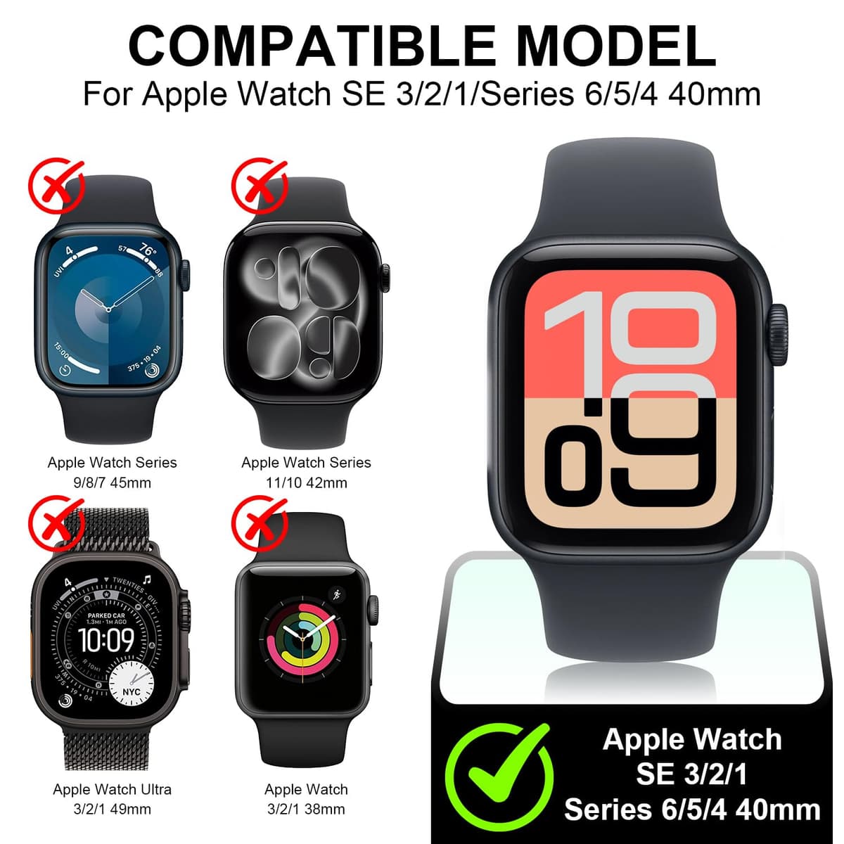 Diruite 2-Pack Screen Protector for Apple Watch SE 3/2/1 /Series 6 5 4 40mm Tempered Glass Case,All Around Hard Matte PC Protective Cover,Starlight Silver,40mm — view 2