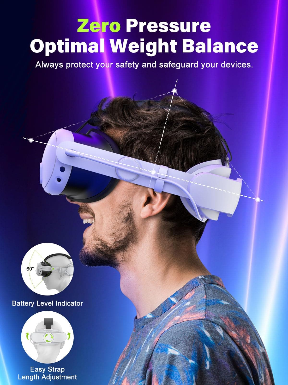 WaverVR Head Strap with 6000mAh Battery Compatible with Meta Quest 3/3S, VR Headset Accessories Compatible with Oculus 3, Extra 3H Playtime, Enhanced Support and Comfort, Non-Pressure Weight Balance — view 4
