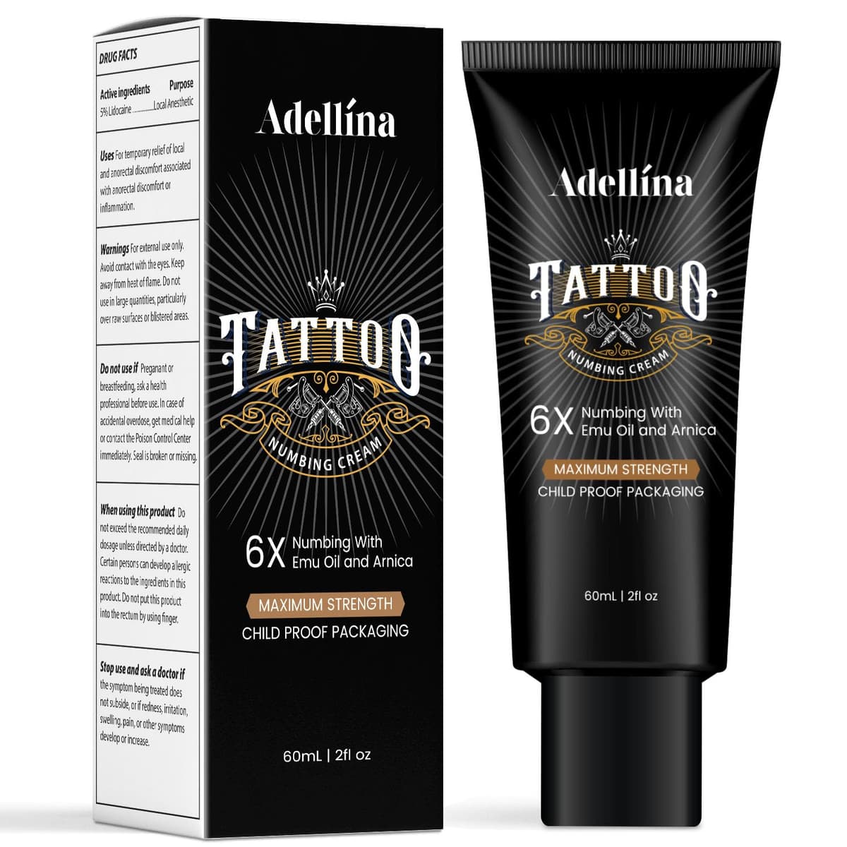 Tattoo Numbing Cream, Maximum Strength Numbing Cream for Tattoos, Waxing & Piercing for Men and Women, Long Lasting Tattoo Cream (2oz / 60g)
