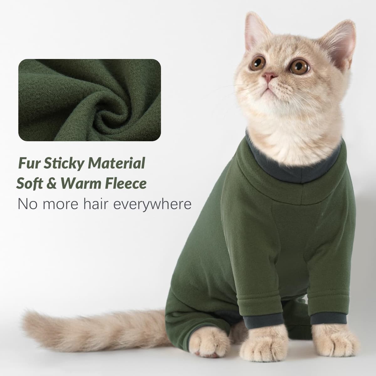 Chaleco Polar para Gatos, Chaqueta de Invierno Abrigo Otoño Invierno Caliente Pullover Suave Fleece Onesie Felpa para Gatos Body Postoperatorio(Verde Militar, L) — view 3