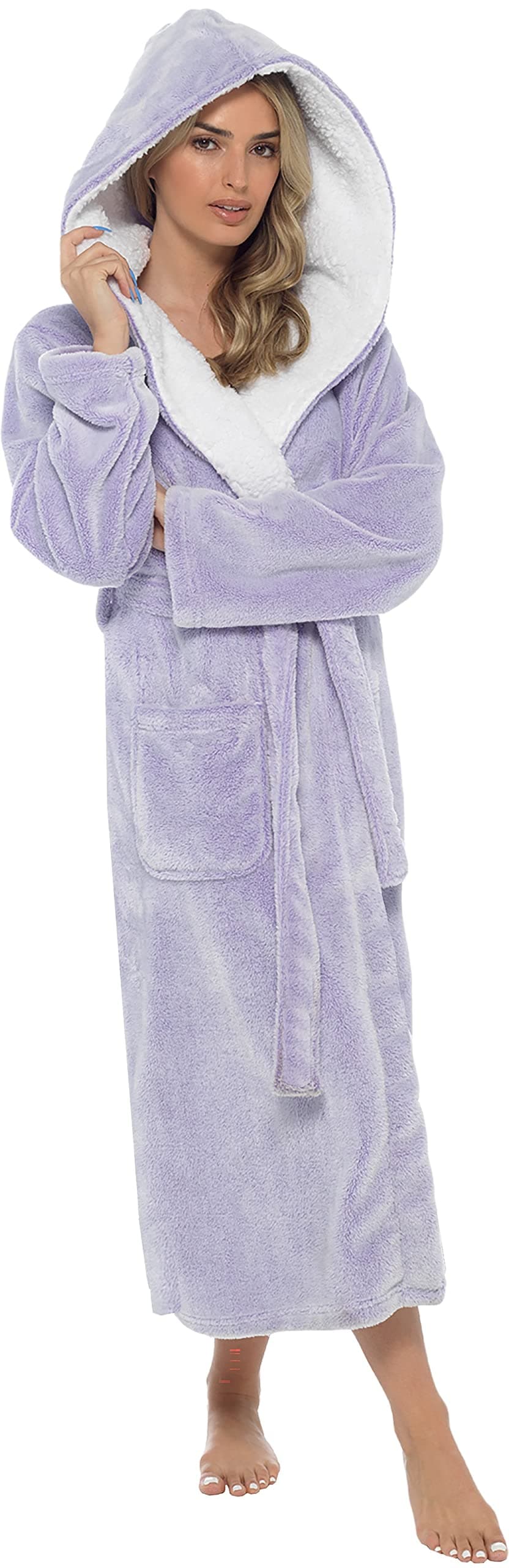 KATE MORGAN Ladies Dressing Gown Fluffy Super Soft Hooded Bathrobe for Women Plush Fleece Perfect Loungewear Long Robe | Gifts for Women — view 23