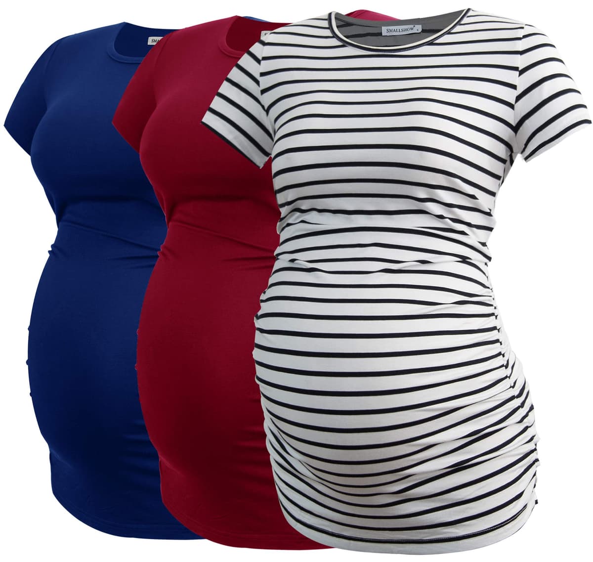 Smallshow Maternity Clothing Tops Side Ruched Pregnancy Clothes for Women 3-Pack