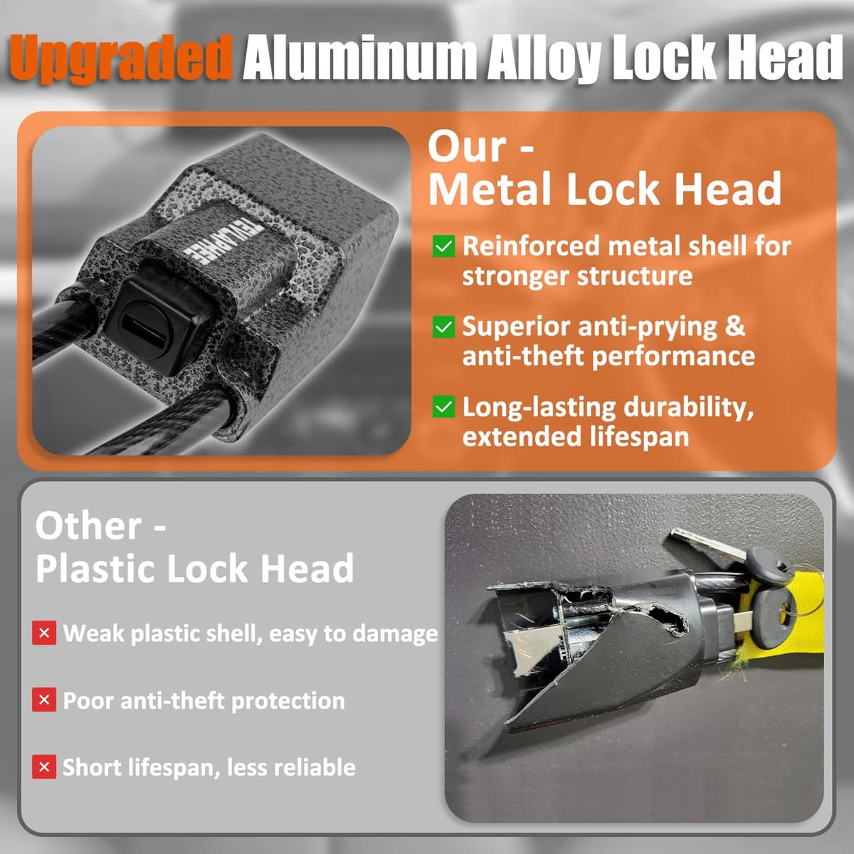 Tevlaphee Upgraded Steering Wheel Lock, Seat Belt Lock, Metal Head, High Visibility Car Lock Anti-Theft Device, Heavy Duty, Universal Fit for Car, SUV, Pickup, Jeep, Van, RV, 3Keys(Black) — view 2