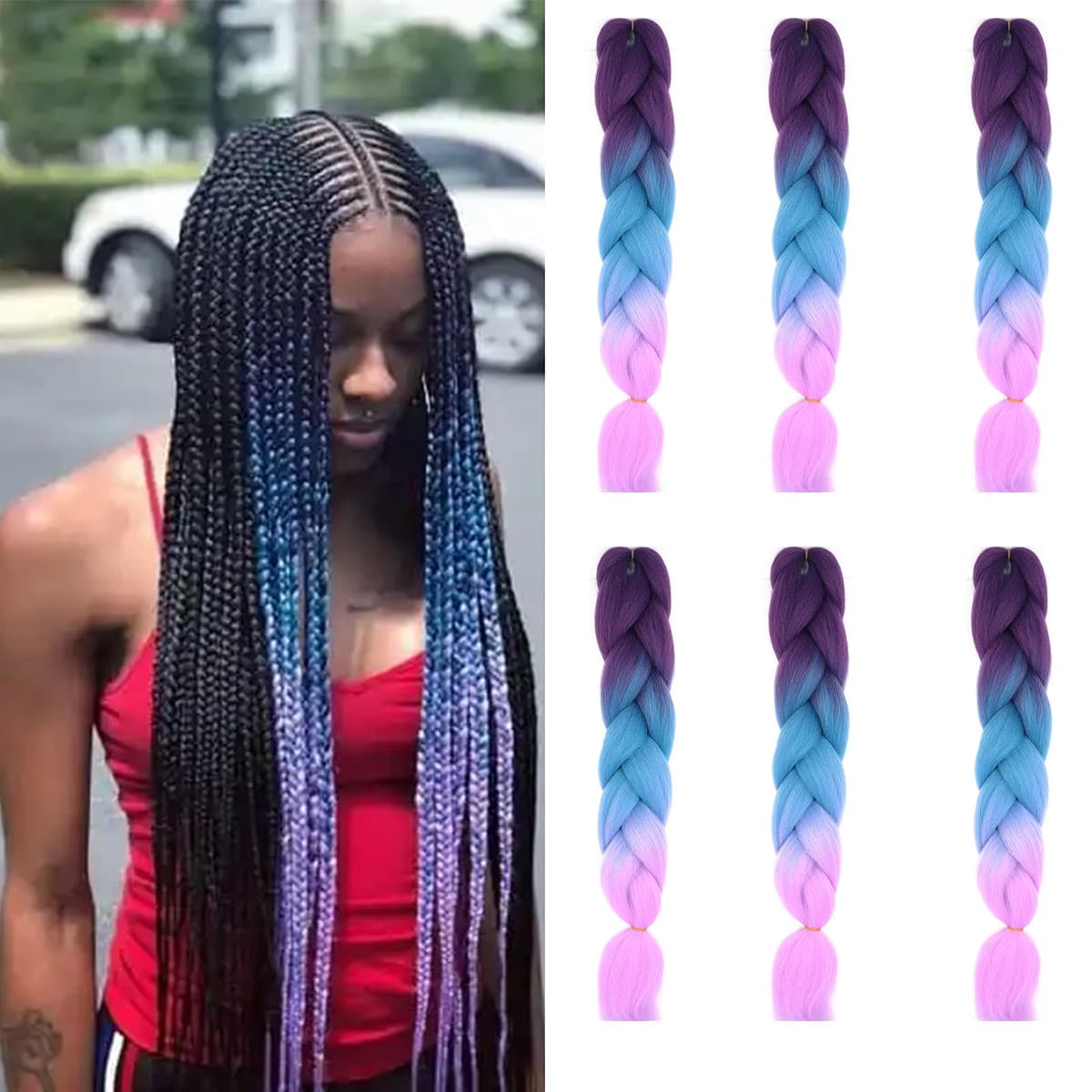 24" Braiding Hair Extension Jumbo Braids Synthetic 3bundles/pack Crochet Hair Afro Box Braid Heat Resistent (Dark Purple) — view 17