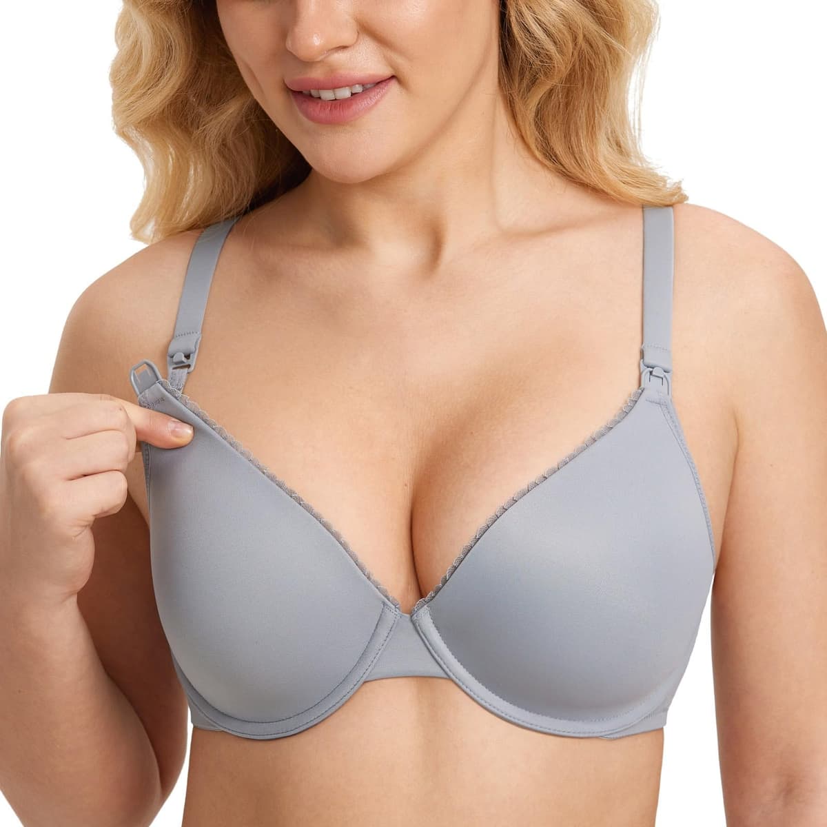 Gratlin Women's Full Cup Lightly Lined Plunge Underwire Maternity Nursing Bra — view 16