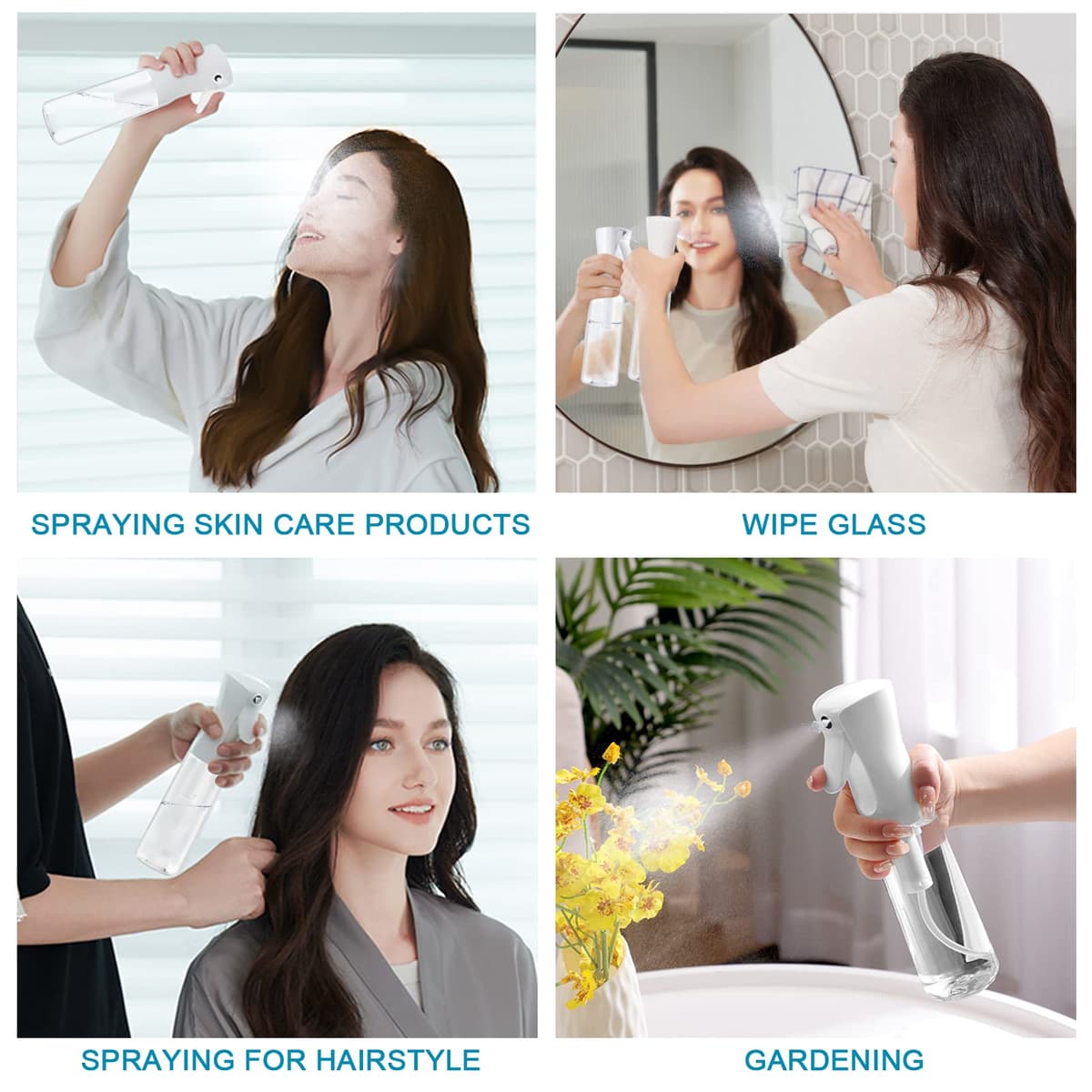 URAQT Botella Pulverizador Agua Peluqueria, 300ml Fina Niebla Pulverizador Continuo, Frascos de Spray Vacio Recargable para el Cabello, Peinado, Planta, Mascota, Limpieza(blanco) — view 7