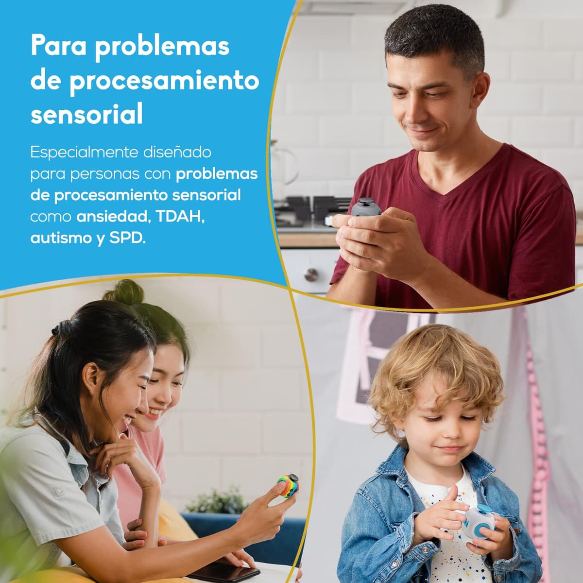 PILPOC theFube Cubo Antiestrés Fidget Cube - Juguetes Sensoriales Adultos y Niños - Juguetes Antiestrés Ansiedad, TDAH, Autismo - Fidget Toy con Lados Silenciosos y Lados de Clics [Negro y Dorado] — view 4
